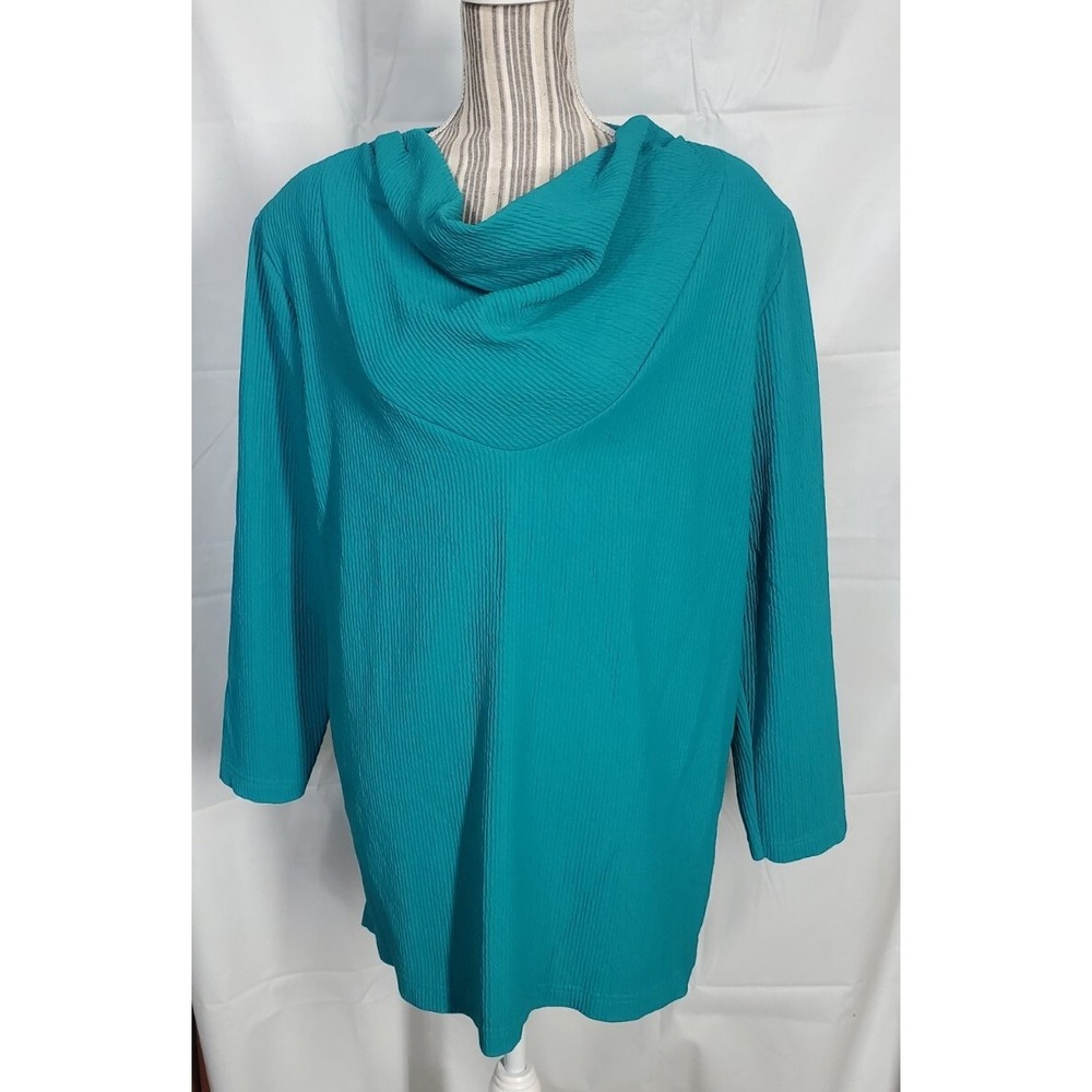 bobbie brooks women‎ top Turquoise Longsleeve Shoulder pads Tunic Cowl Neck 2XL